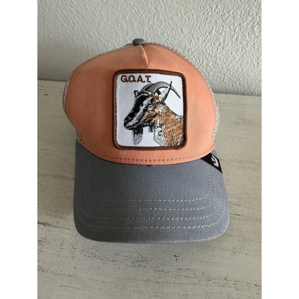 GOORIN BROS THE FARM GOAT CORAL GREY HAT TRUCKER MESH G.O.A.T CAP